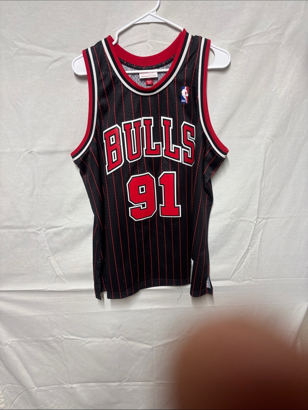 Mitchell & Ness Black and Red Bulls #91 Kids Jersey